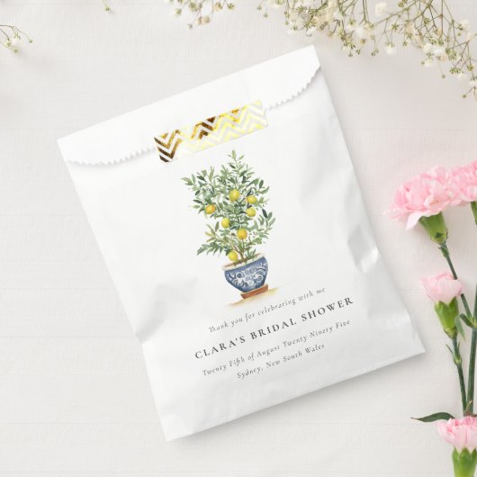ボホウォーターカラーイエローレモンツリーブライダルシャワー フェイバーバッグ (封をした状態)