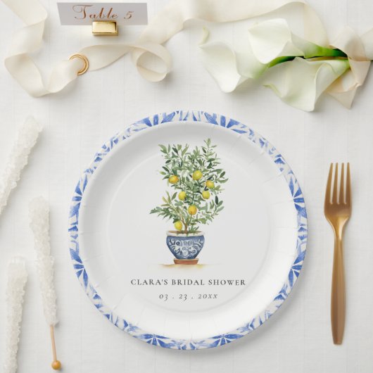 ボホウォーターカラーイエローレモンツリーブライダルシャワー ペーパープレート (ウェディング)