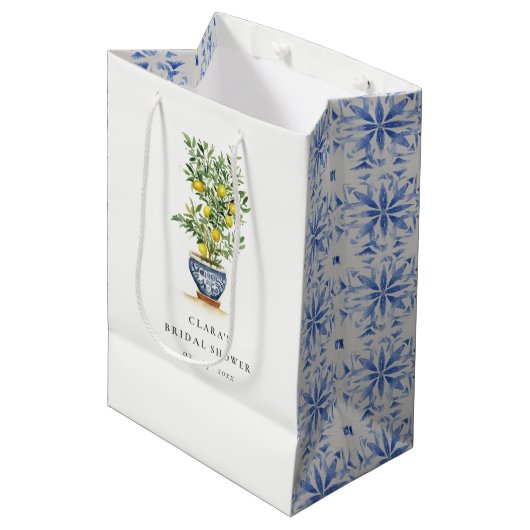 ボホウォーターカラーイエローレモンツリーブライダルシャワー ミディアムペーパーバッグ (正面アングル)