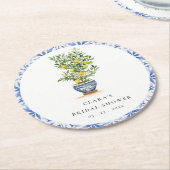 ボホウォーターカラーイエローレモンツリーブライダルシャワー ラウンドペーパーコースター (アングル)