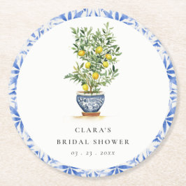 ボホウォーターカラーイエローレモンツリーブライダルシャワー ラウンドペーパーコースター