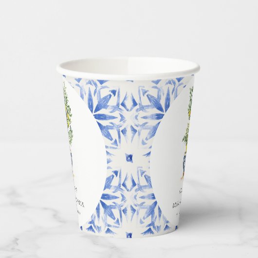 ボホウォーターカラーイエローレモンツリーブライダルシャワー 紙コップ (左)