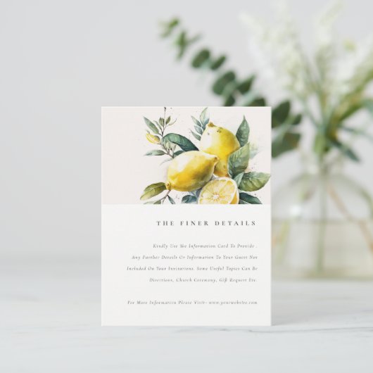 ボホウォーターカラーイエローレモン庭園の結婚式詳細 エンクロージャーカード (スタンド正面)