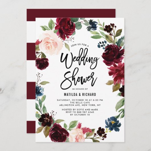 ボホウォーターカラーオータムリースウェディングシャワー 招待状 (正面/裏面)