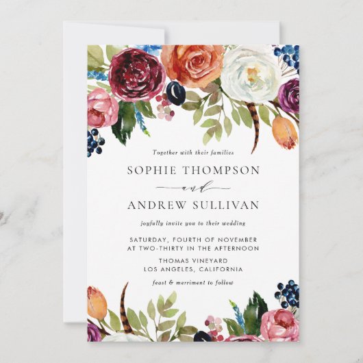 ボホウォーターカラーオータム開花結婚式招待状 招待状 (正面)