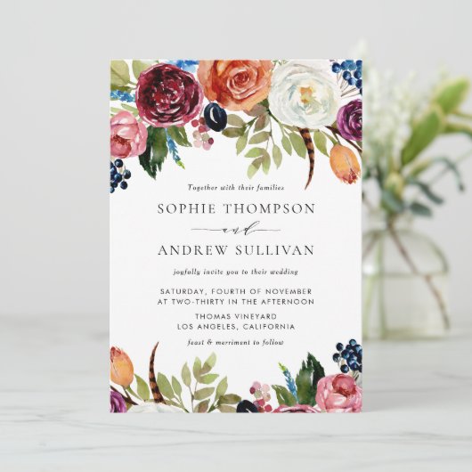 ボホウォーターカラーオータム開花結婚式招待状 招待状 (スタンド正面)