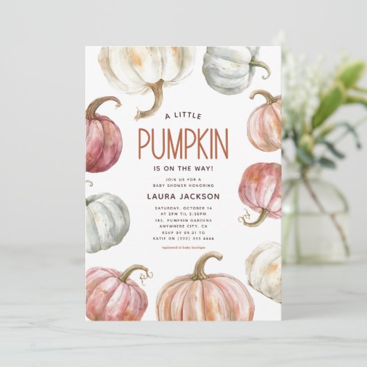 ボホウォーターカラーカボチャ赤ちゃんシャワー 招待状 (スタンド正面)