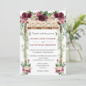 ボホウォーターカラーキャノピーバーガンディーレッドフローラ結婚ズ 招待状 (スタンド正面)