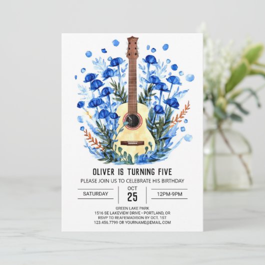 ボホウォーターカラーギターボーイ誕生日 招待状 (スタンド正面)