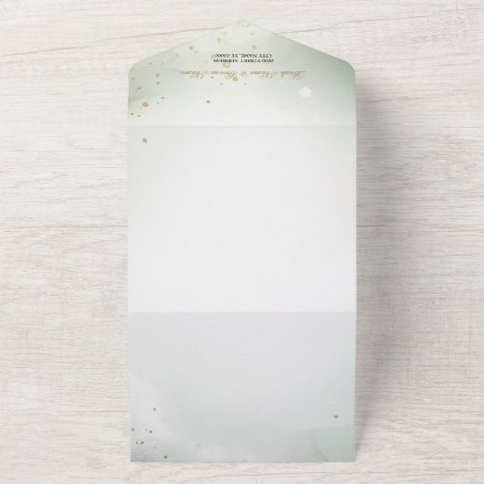 ボホウォーターカラーグリーナリーモダンフローラ結婚ズ オールインワン招待状 (外側)