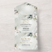 ボホウォーターカラーグリーナリーモダンフローラ結婚ズ オールインワン招待状 (内側)