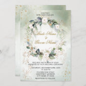 ボホウォーターカラーグリーナリーモダンフローラ結婚ズ 招待状 (正面/裏面)