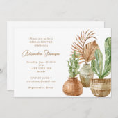 ボホウォーターカラーサボスパンパスプラントブライダルシャワー 招待状 (正面/裏面)