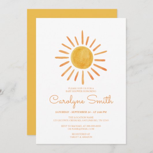 ボホウォーターカラーサンシャインベビーシャワー招待状 招待状 (正面/裏面)