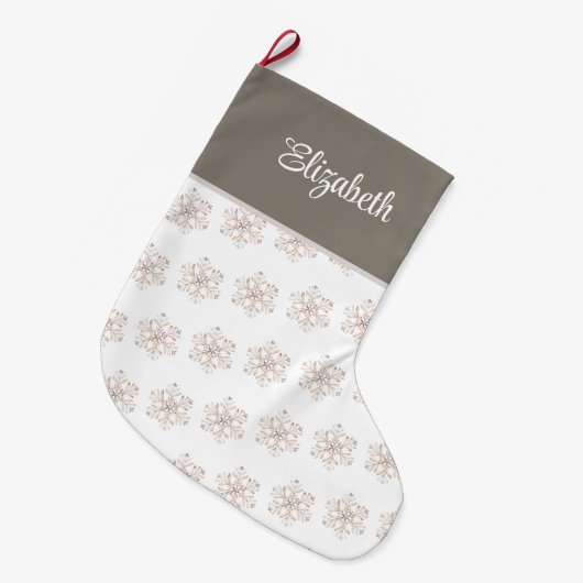ボホウォーターカラースノーフレーク名前をカスタムするクリスマス ラージクリスマスストッキング (正面 (吊り時))