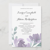 ボホウォーターカラーダスティパープル花模様結婚ズ 招待状 (正面)