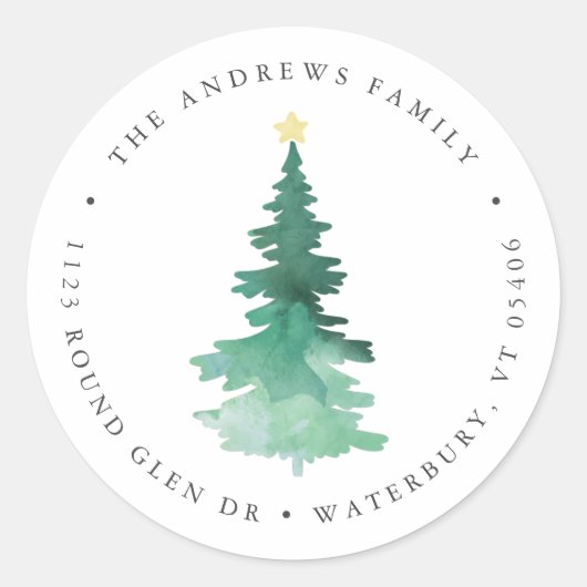 ボホウォーターカラーツリー差出人住所クラシックラウンド ラウンドシール (正面)