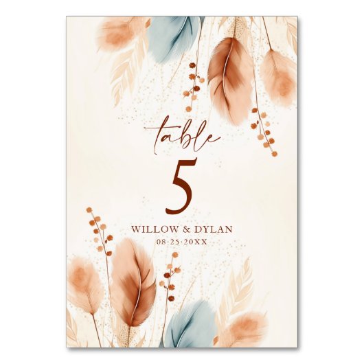 ボホウォーターカラーテラコッタパンパスグラスベージュブルー テーブルナンバー (正面)