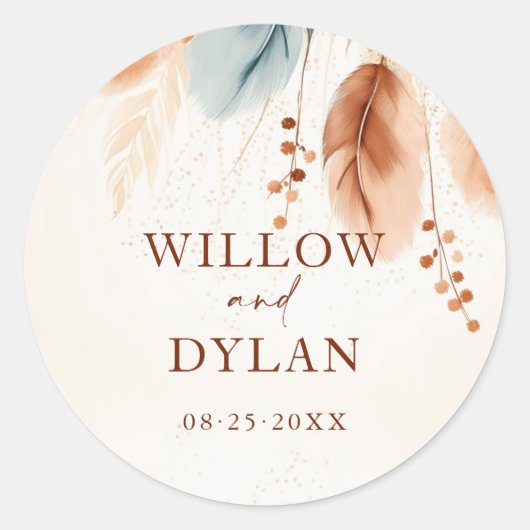 ボホウォーターカラーテラコッタベージュブルーパンパスグラス ラウンドシール (正面)