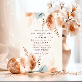 ボホウォーターカラーテラコッタベージュブルーパンパスグラス 招待状