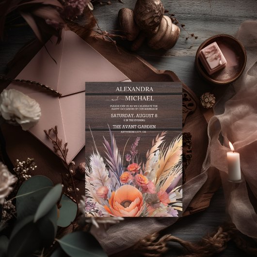 ボホウォーターカラーパンパスグラス結婚ズ 招待状