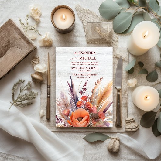 ボホウォーターカラーパンパスグラス結婚ズ 招待状