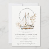 ボホウォーターカラーパームセーロボートシースケープ婚約 招待状 (正面)