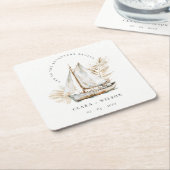 ボホウォーターカラーパームセーロボートシースケー結婚プ スクエアペーパーコースター (アングル)