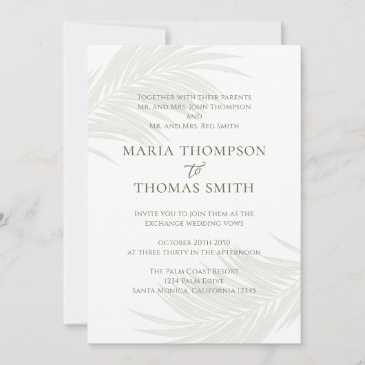 ボホウォーターカラーパーム離れエレガントウェディング 招待状 (正面)