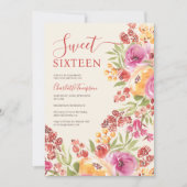ボホウォーターカラーピンクテラコッタフローラスイーツ16 招待状 (正面)
