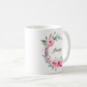 ボホウォーターカラーピンクペオニーフローラリース コーヒーマグカップ (正面右)