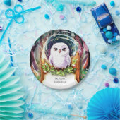 ボホウォーターカラーフクロウ誕生日 ペーパープレート (パーティー)