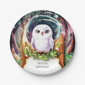 ボホウォーターカラーフクロウ誕生日 ペーパープレート (正面)