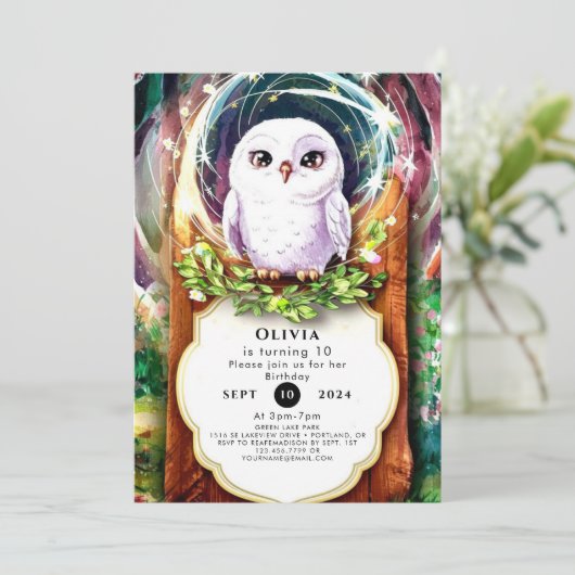 ボホウォーターカラーフクロウ誕生日 招待状 (スタンド正面)