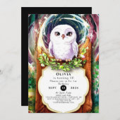 ボホウォーターカラーフクロウ誕生日 招待状 (正面/裏面)
