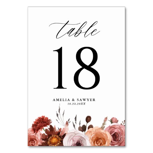 ボホウォーターカラーフラワーズガーランド秋の結婚式 テーブルナンバー (正面)