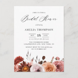 ボホウォーターカラーフラワーズガーランド秋ブライダルシャワー インビテーションポストカード