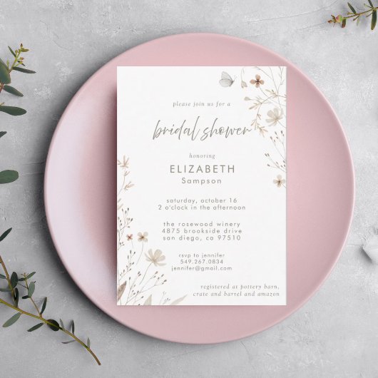 ボホウォーターカラーフラワーズブライダルシャワー 招待状