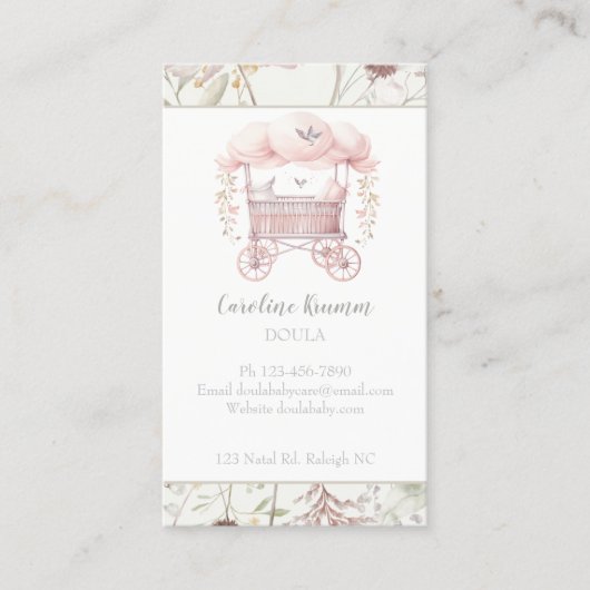 ボホウォーターカラーフラワーズベビーDoula助産師 名刺 (正面)