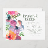 ボホウォーターカラーフラワーブライダルシャワーブランチバブリー 招待状 (正面/裏面)