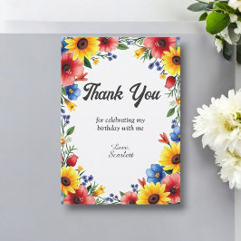 ボホウォーターカラーフローラガーデンサマー誕生日 サンキューカード