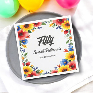 ボホウォーターカラーフローラガーデン夏50誕生日 スタンダードカクテルナプキン