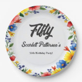 ボホウォーターカラーフローラガーデン夏50誕生日 ペーパープレート (正面)