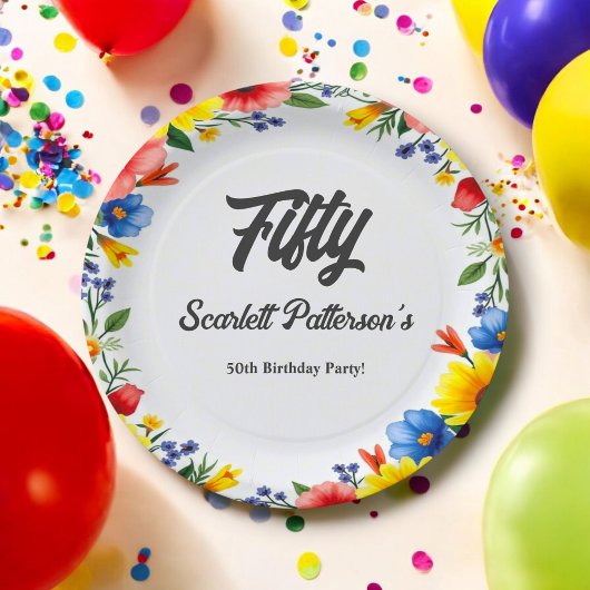 ボホウォーターカラーフローラガーデン夏50誕生日 ペーパープレート