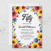 ボホウォーターカラーフローラガーデン夏50誕生日 招待状 (正面)