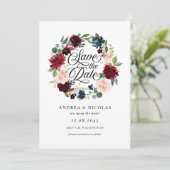 ボホウォーターカラーブルゴーニュ&ブルーフローラリース セーブザデート (スタンド正面)