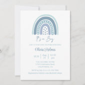 ボホウォーターカラーブルーレインボーベビーシャワー 招待状 (正面)