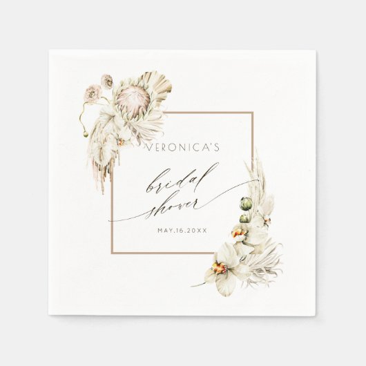 ボホウォーターカラープロテアオーキッドブライダルシャワー スタンダードカクテルナプキン (正面)