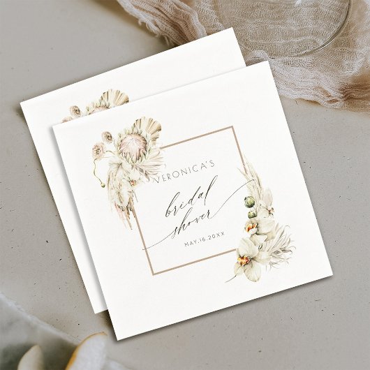 ボホウォーターカラープロテアオーキッドブライダルシャワー スタンダードカクテルナプキン