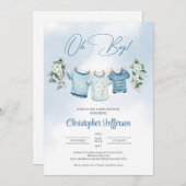 ボホウォーターカラーボーイ子供部屋服とユーカリ 招待状 (正面/裏面)